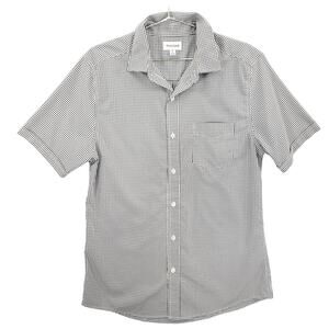 Haggar Shirt Mens Medium Black White Check Cuffed Sleeve Casual Button Up Top